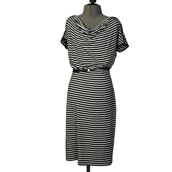 Calvin Klein Dresses & Skirts - NEW Calvin Klien Belted Black White Stripe Dress